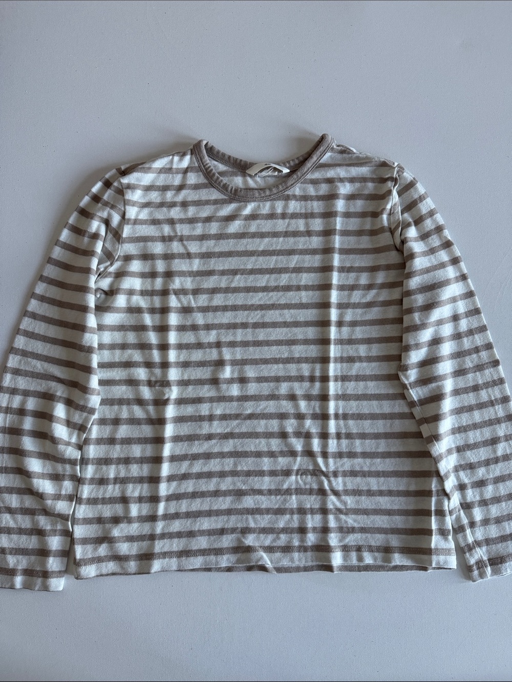 H&M Women’s  Long-Sleeve Striped Crewneck Shirt — Taupe & White